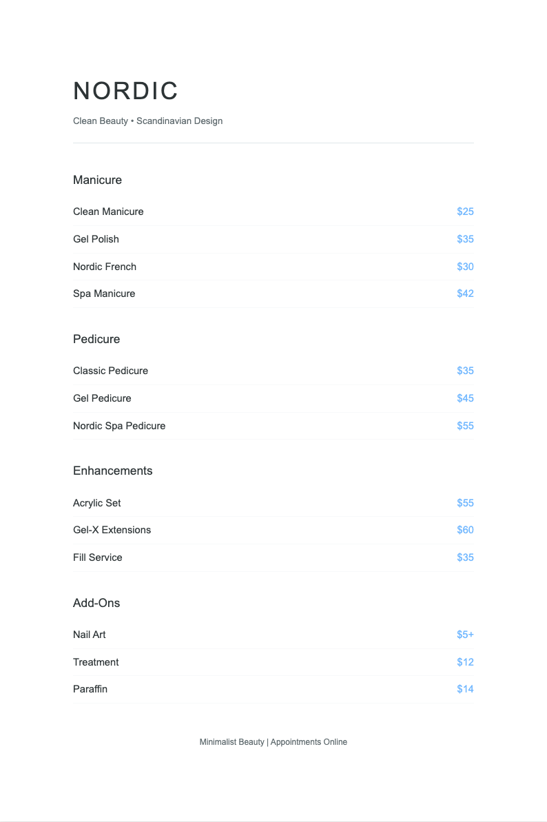 Nordic clean nail price list